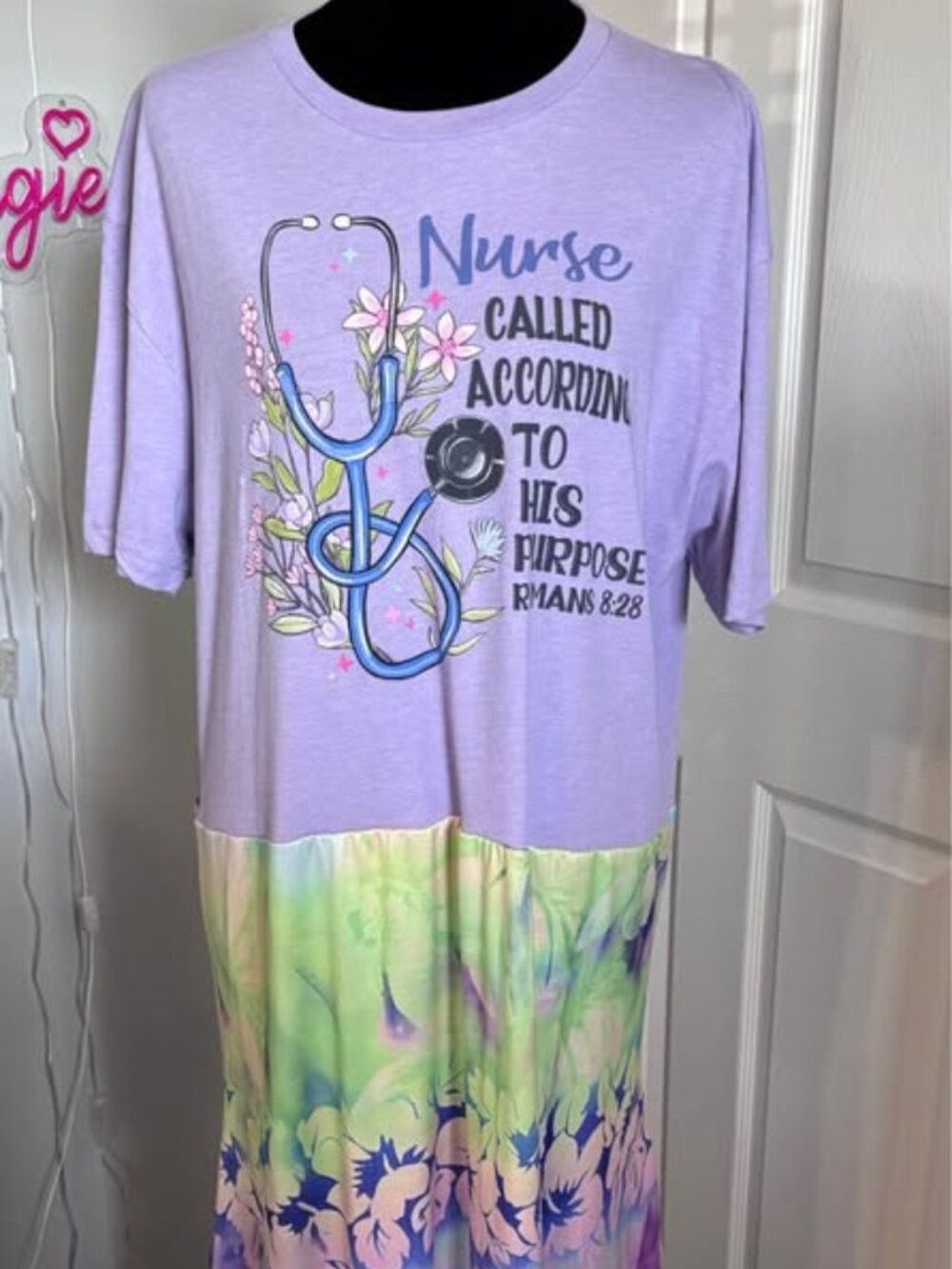 Nurse One-of-a-kind Upcycled Graphic “Called According to His Purpose” Dress Lar